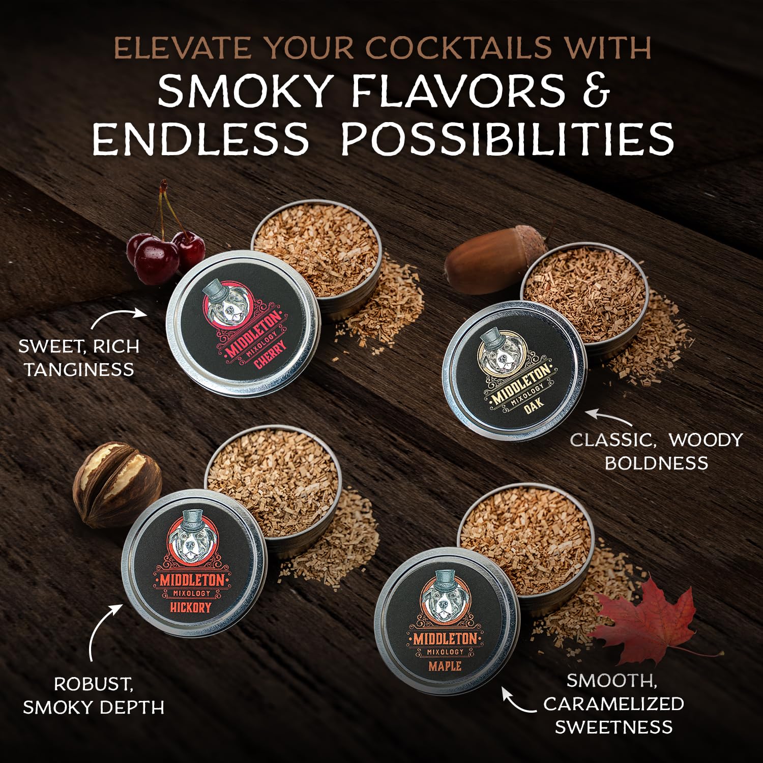 SmokeTop oak wood chips deliver a strong, crisp finish for cocktails
