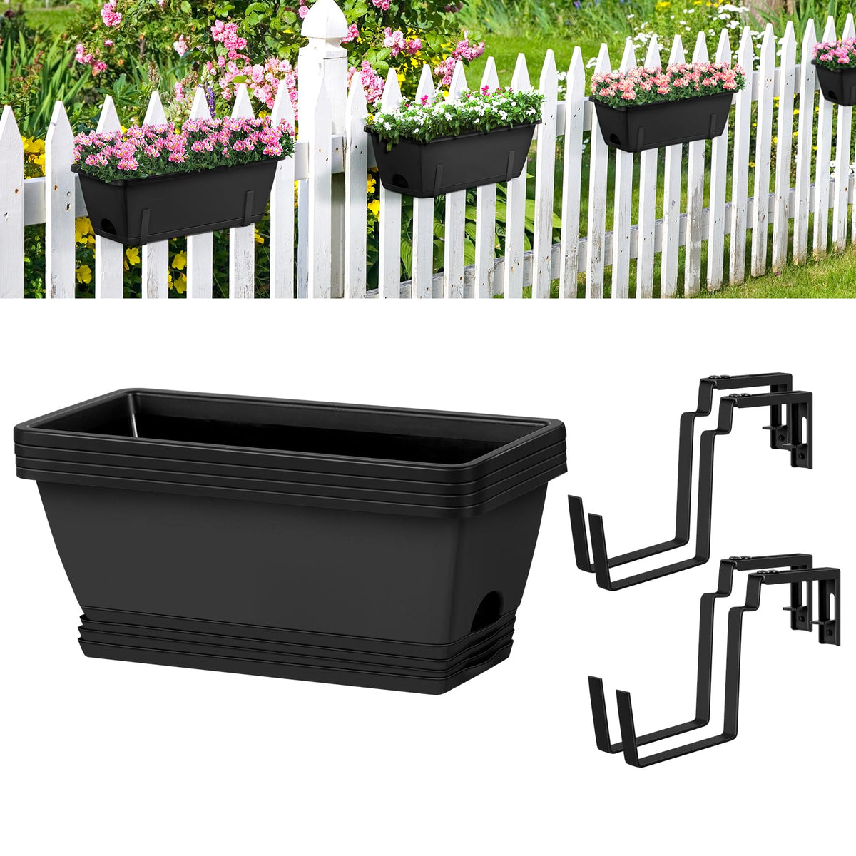 smusei window boxes with adjustable brackets for versatile railing display