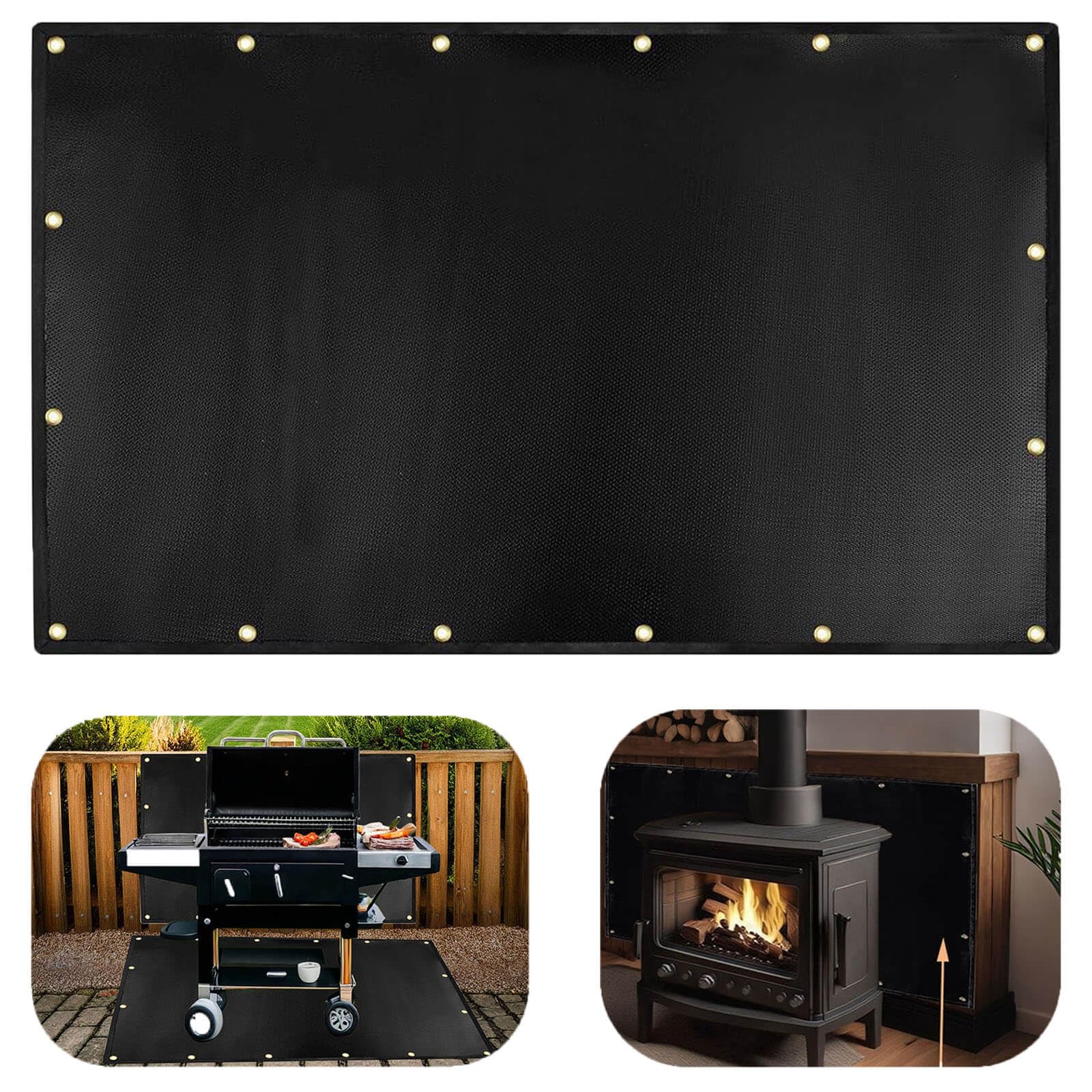 Smyhlf-us heat shield behind the grill protecting the backyard deck from sparks