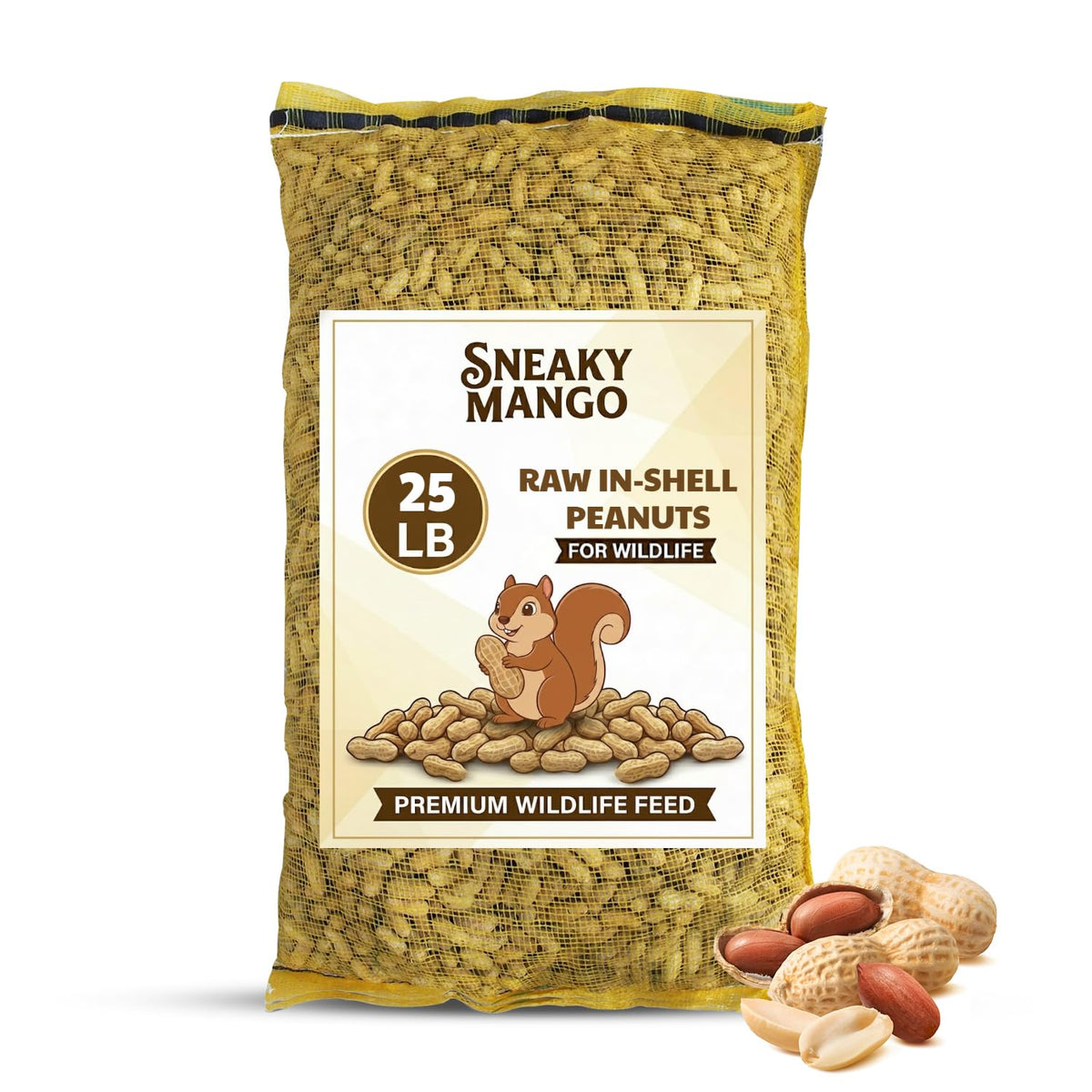 Sneaky Mango 25 lb raw peanuts in shell for wildlife feeding and backyard observation.