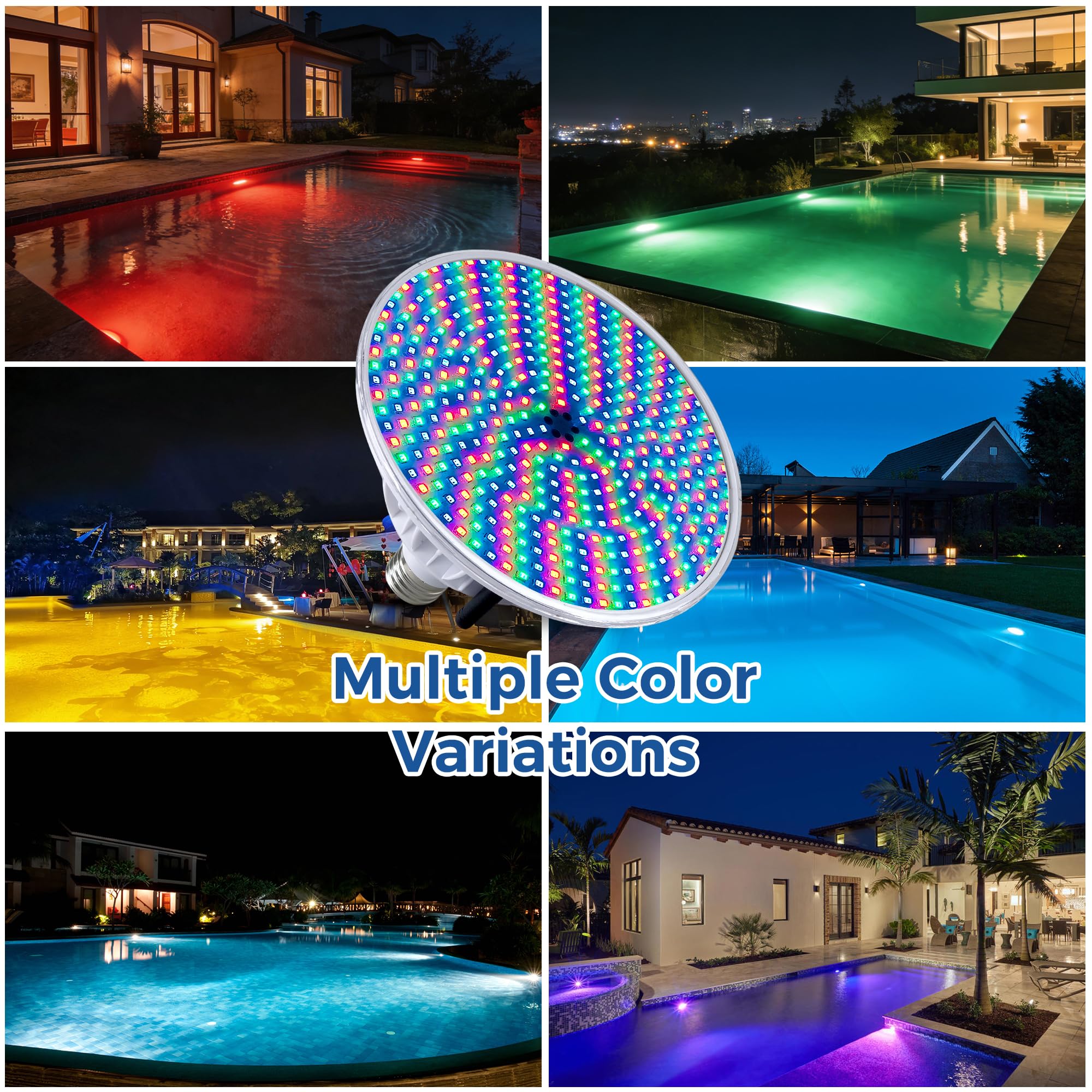 Generic SngBrt color-changing LED bulb installed in Pentair Hayward fixture for easy replacement.