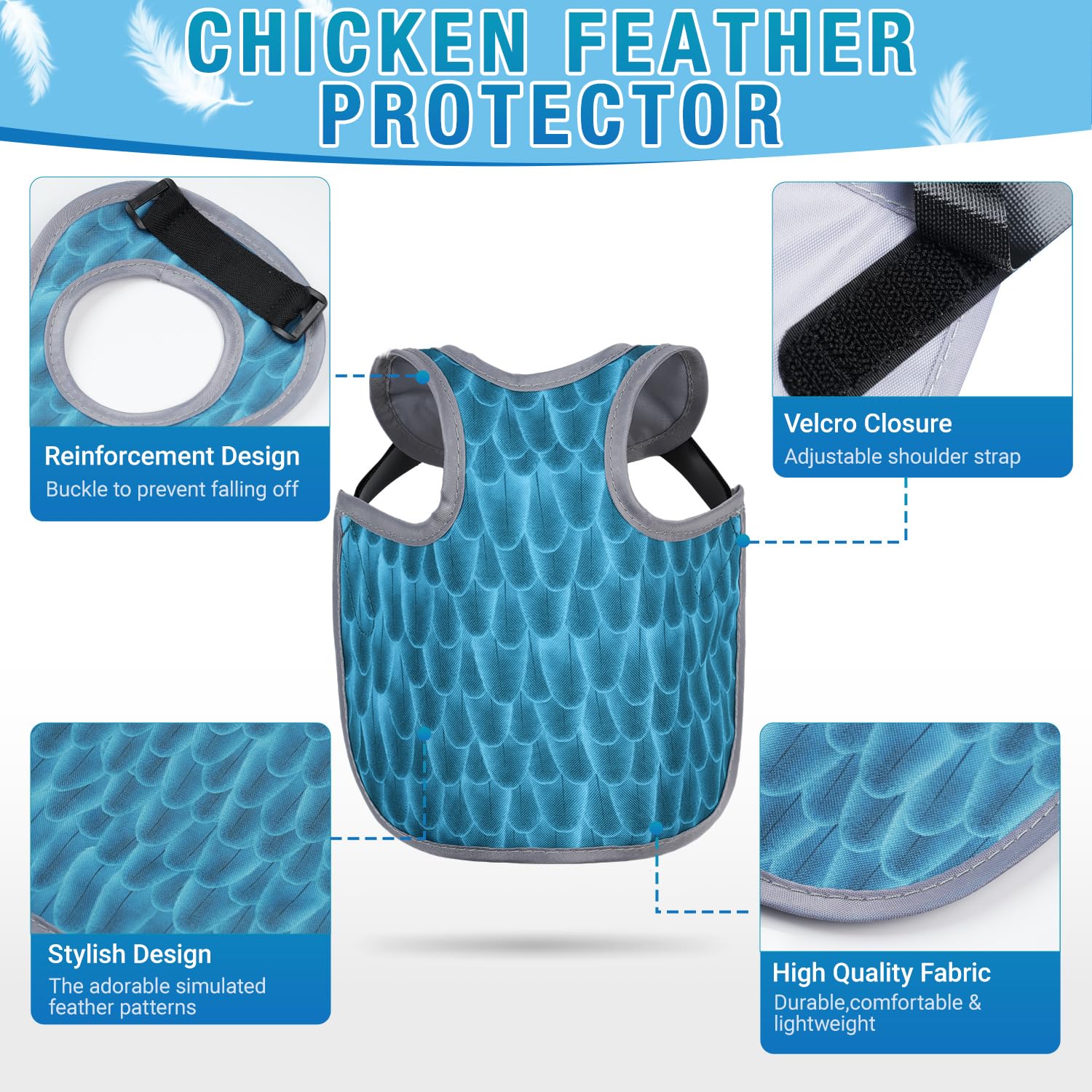 SNMGK hen vest gray with decorative feather pattern protection.