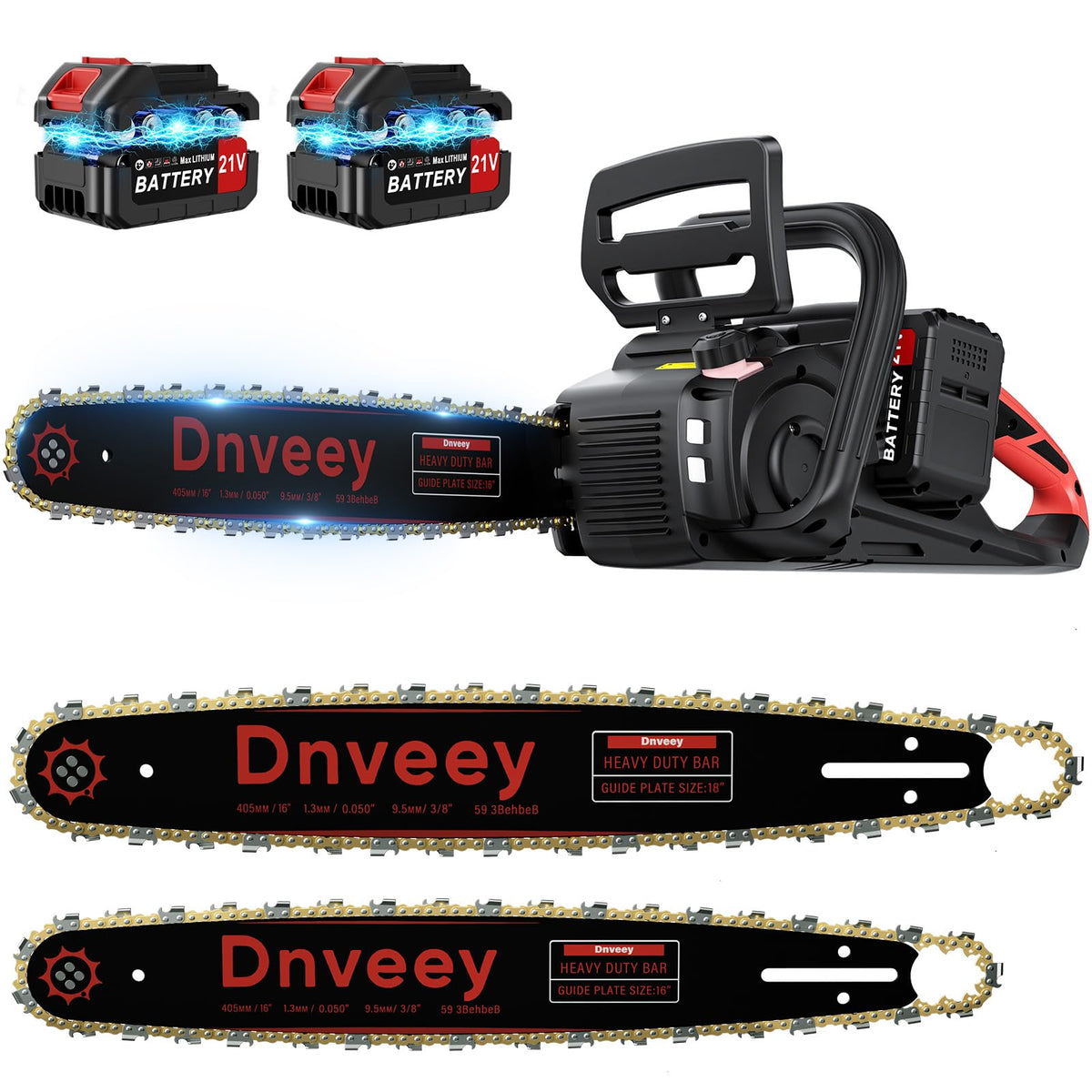 Snoonwee 2100W battery-powered chainsaw ready for quick yard cuts.