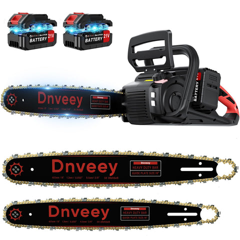 Snoonwee 2100W battery-powered chainsaw ready for quick yard cuts.