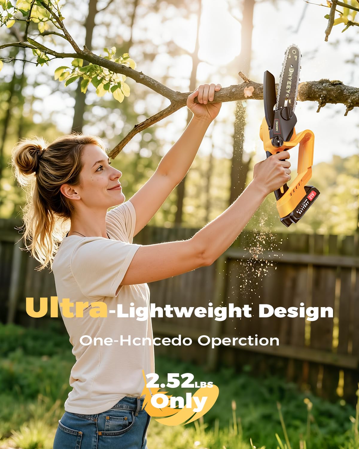 Snoonwee brushless motor delivers consistent power for fast cuts through thick branches.