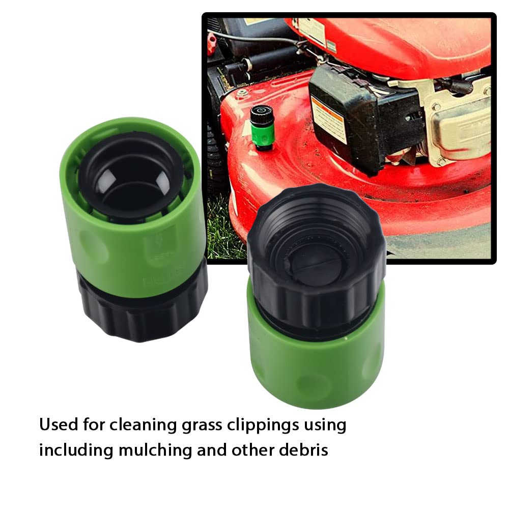 SnowBear mower deck wash attachment with hose connection for debris removal.