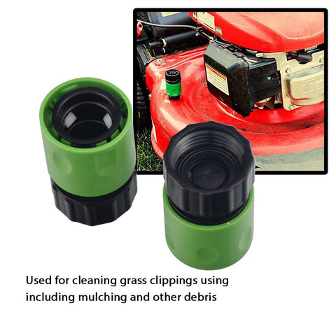 SnowBear mower deck wash attachment with hose connection for debris removal.