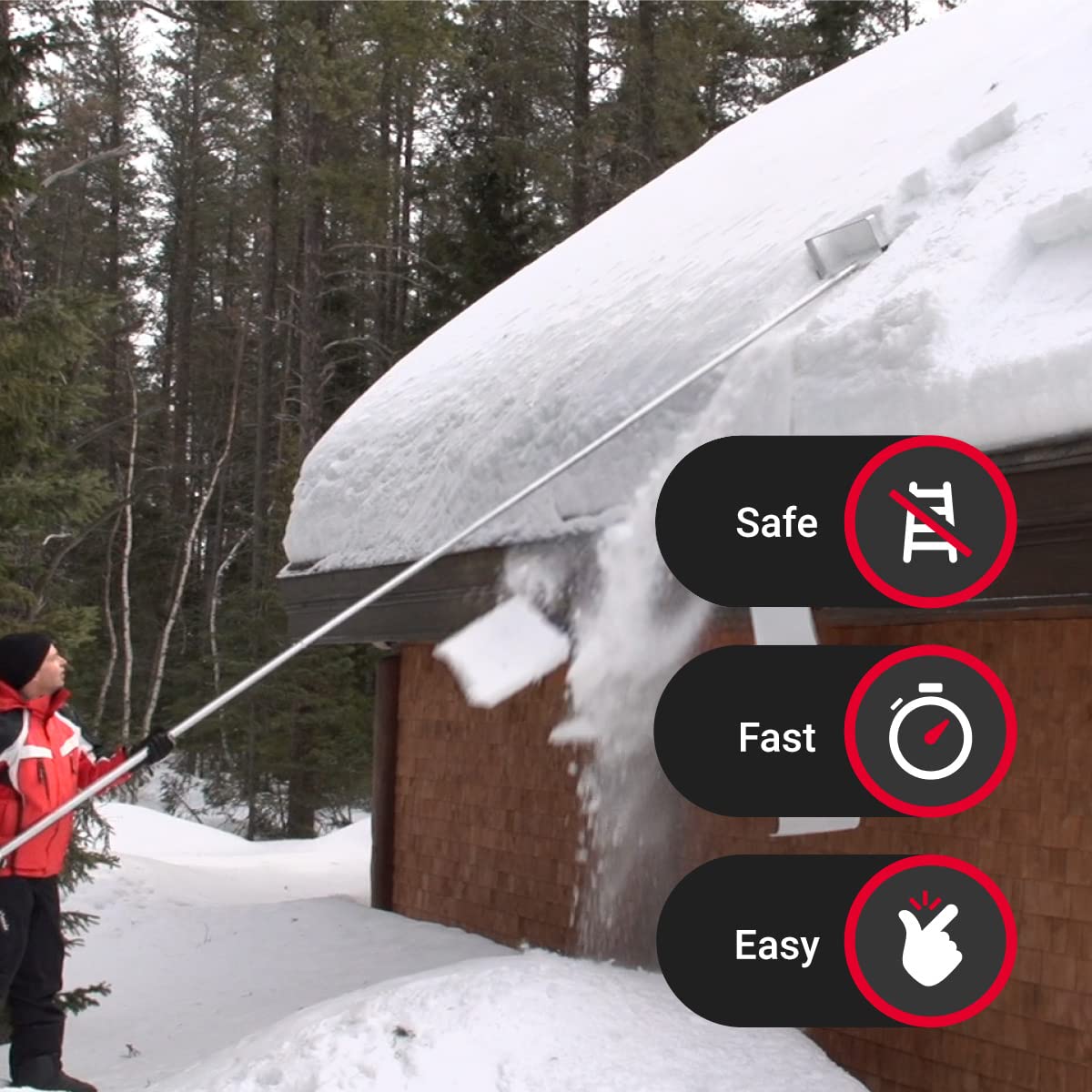 Snowpeeler clears snow from valleys and edges on rooftops.