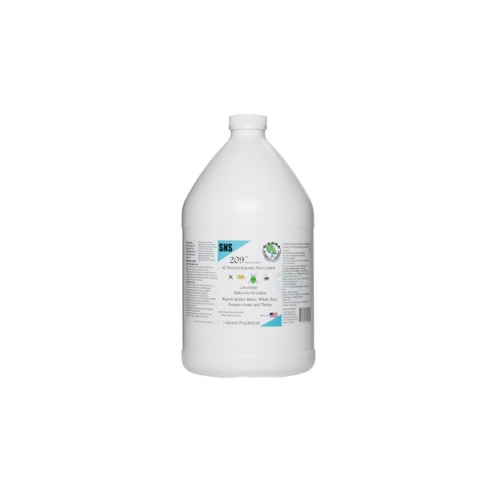 SNS 209 pesticide concentrate bottle for organic pest protection in home gardens.