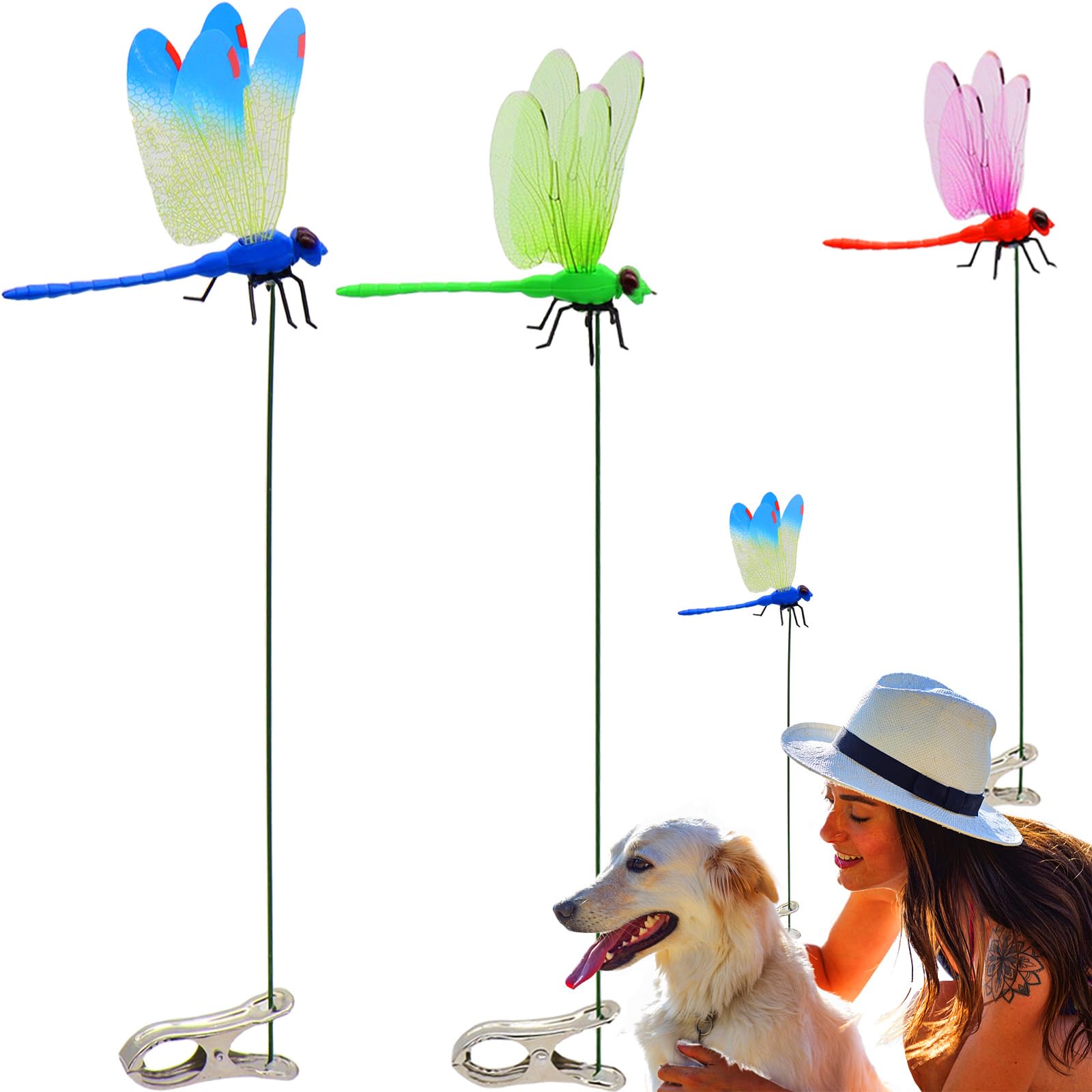 sntxmy fake dragonfly clip blue pack, durable garden decor for outdoor display.
