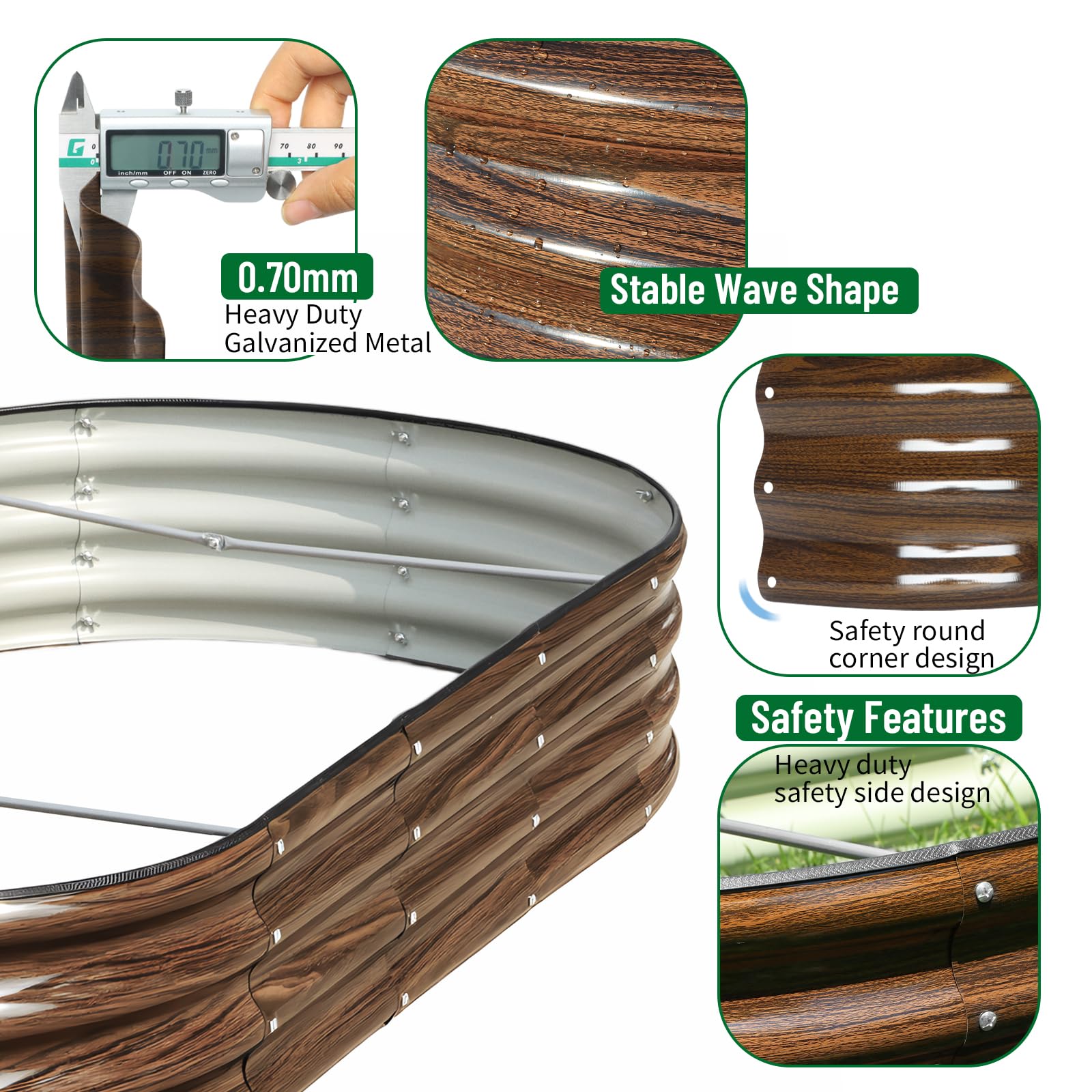 SnugNiture brown outdoor planter box with safe rubber edging