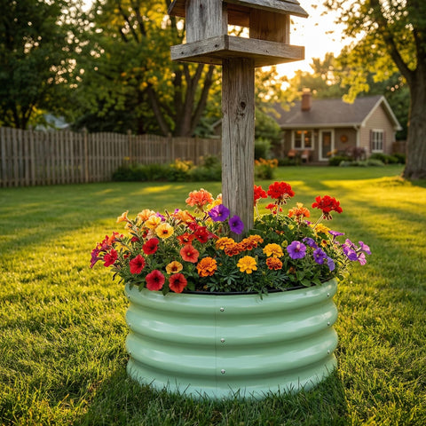 SnugNiture durable steel round bed resists rust for long-lasting gardening.