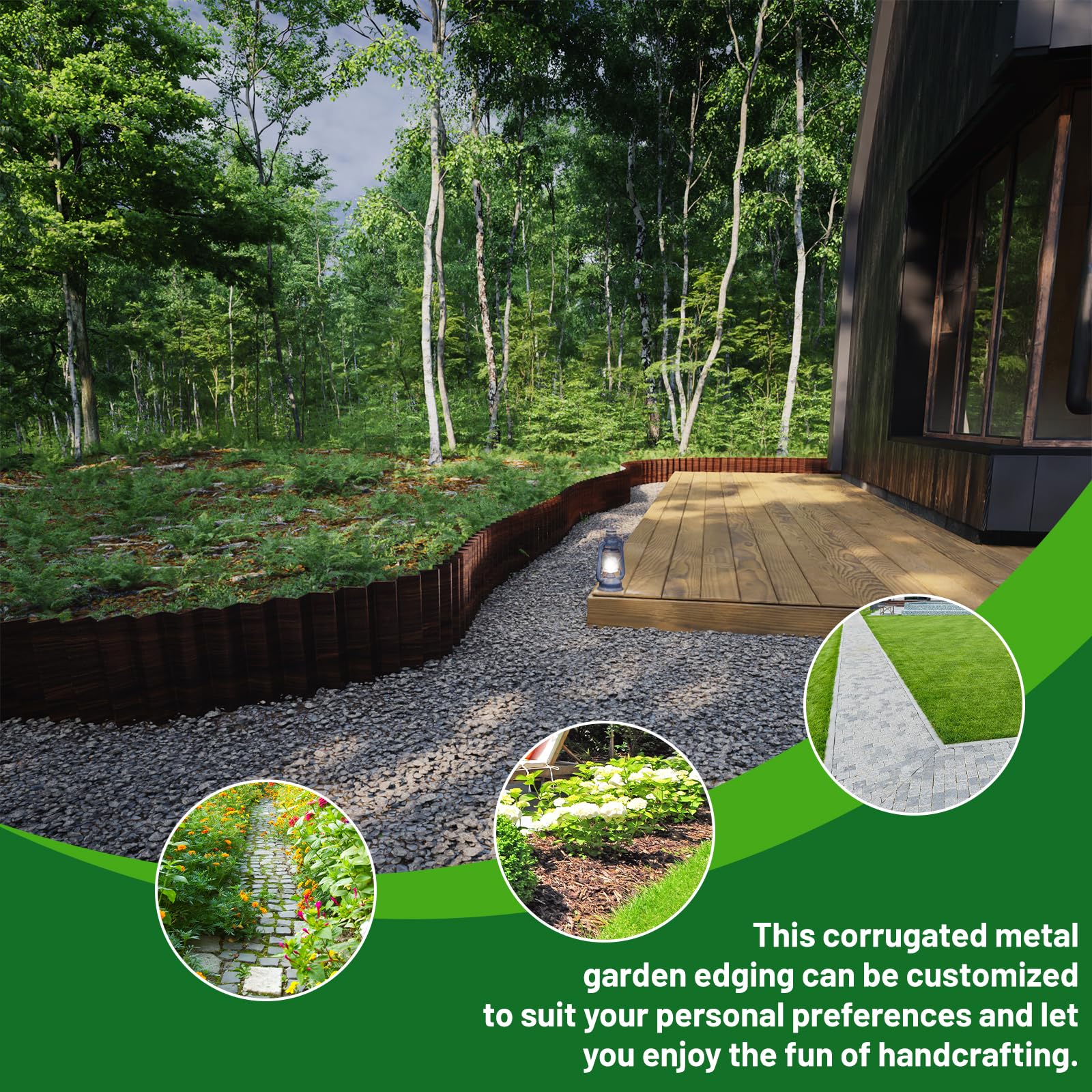 SnugNiture edging installed along garden paths shows versatile, practical use.