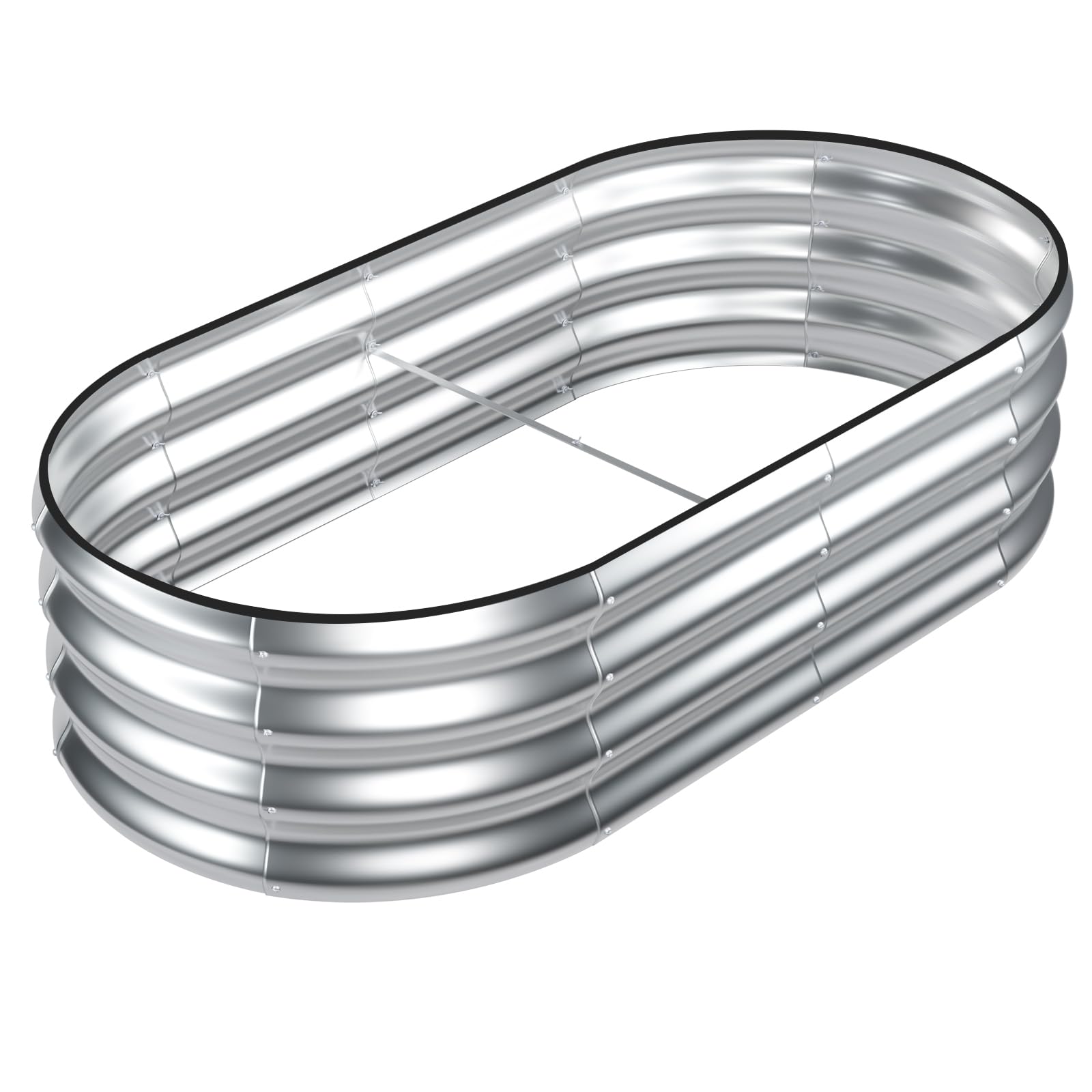 SnugNiture galvanized raised garden bed side view showing durable oval design for outdoor planting