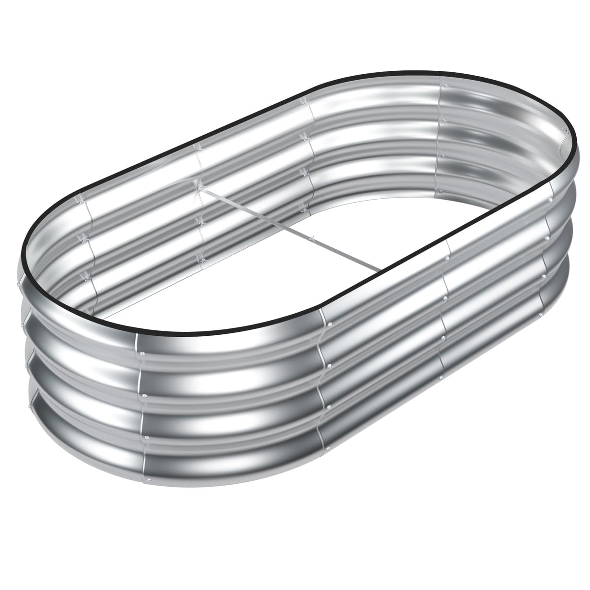 SnugNiture galvanized raised garden bed side view showing durable oval design for outdoor planting