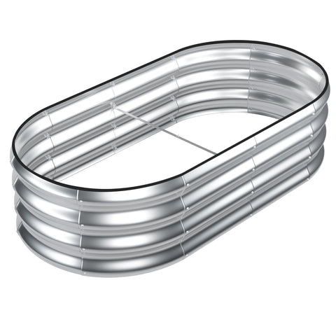 SnugNiture galvanized raised garden bed side view showing durable oval design for outdoor planting