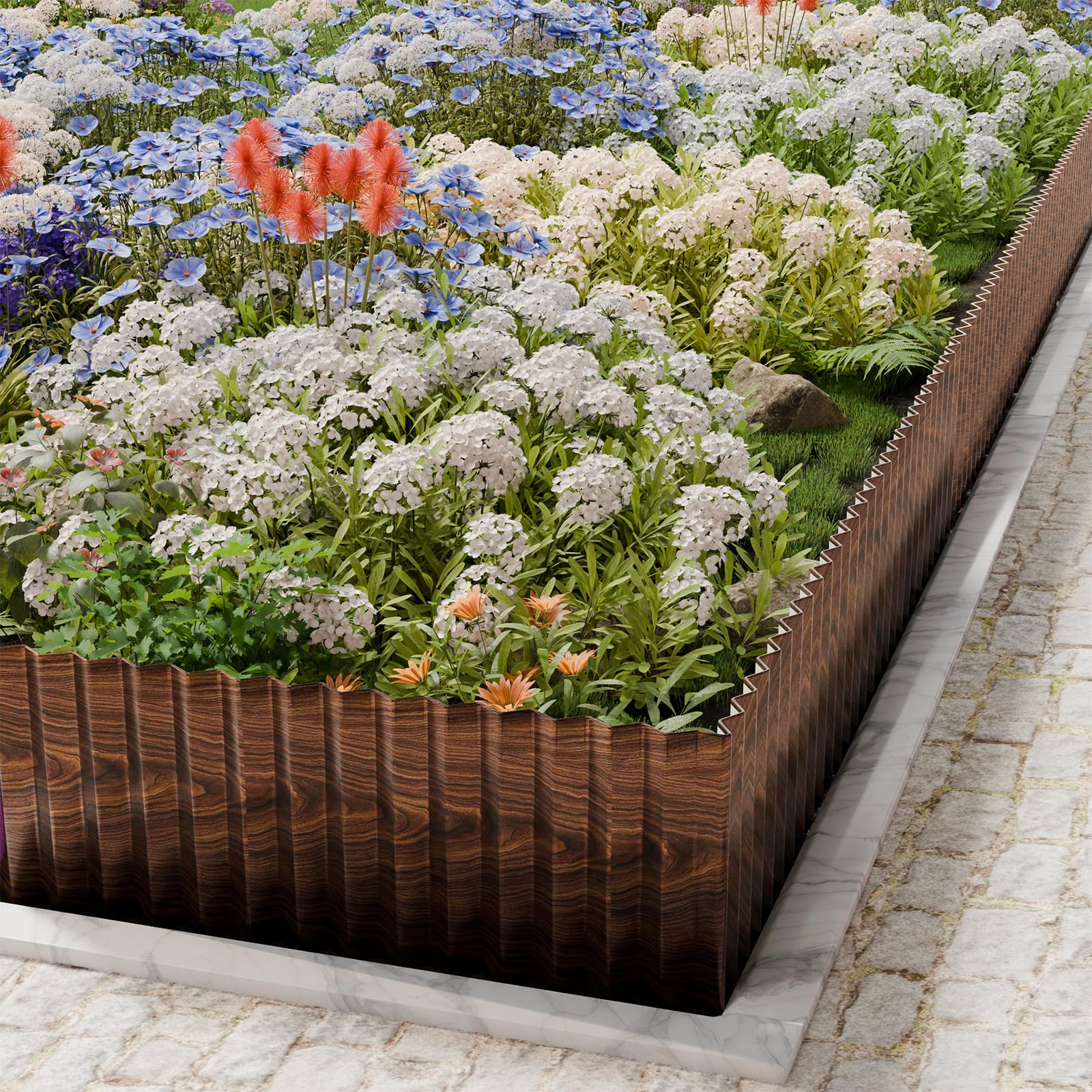 SnugNiture landscape border showcases 8-inch width for reliable lawn edging.