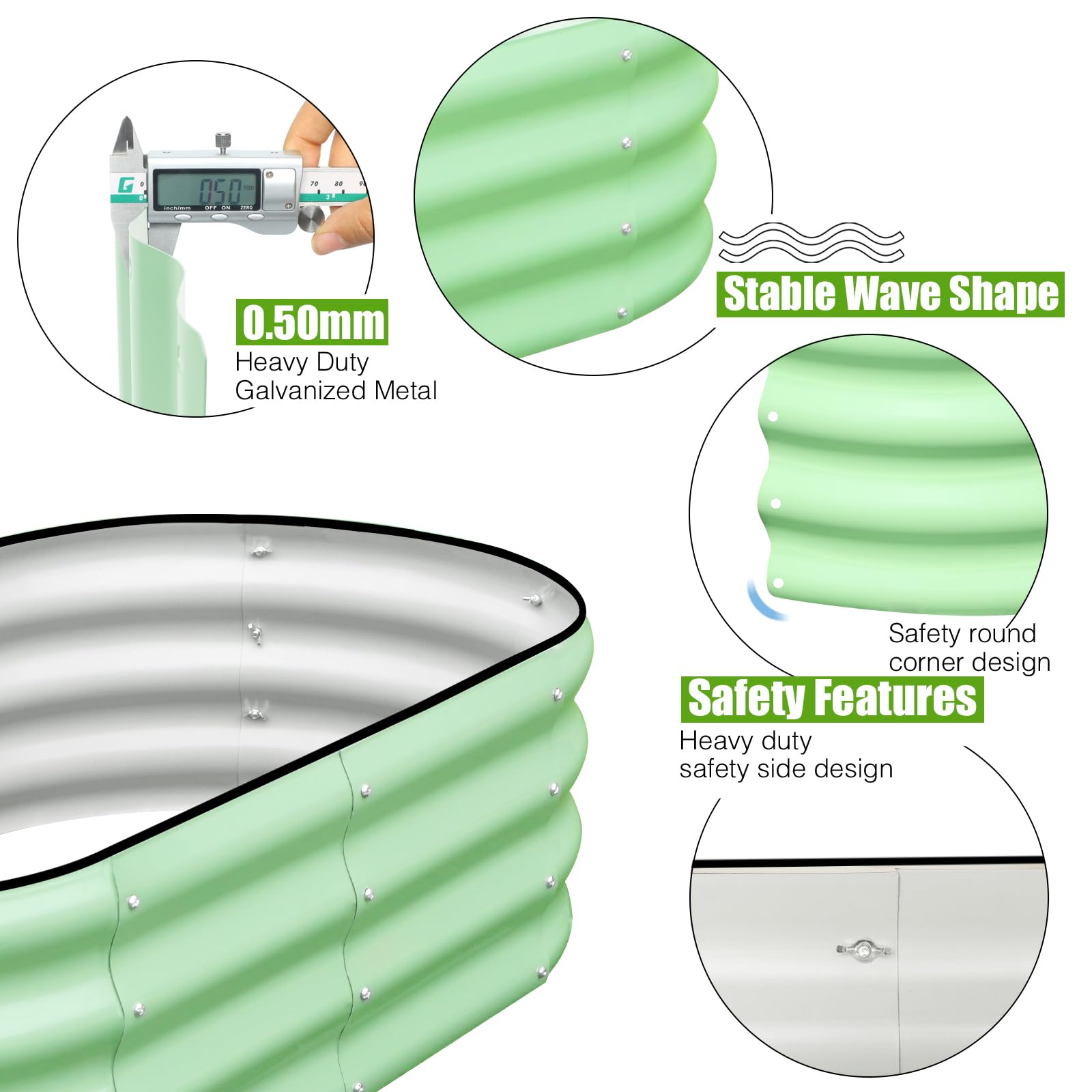 SnugNiture oval planter box side view shows durable steel construction