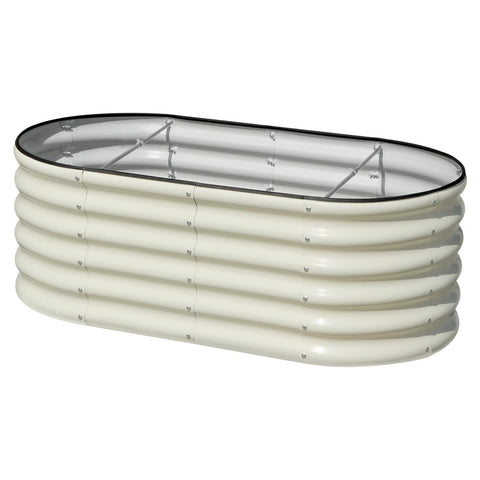 SnugNiture oval raised bed with open base for drainage and versatile planting.