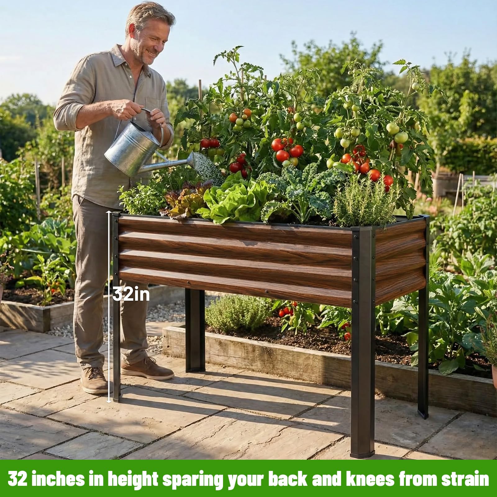 SnugNiture raised garden bed with legs bottom drainage holes for moisture control