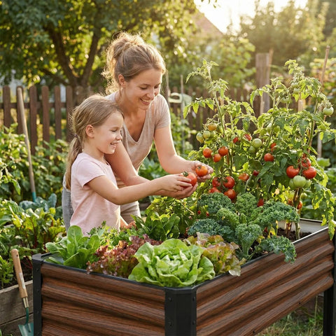 SnugNiture raised garden bed with legs galvanized steel texture demonstrating durability