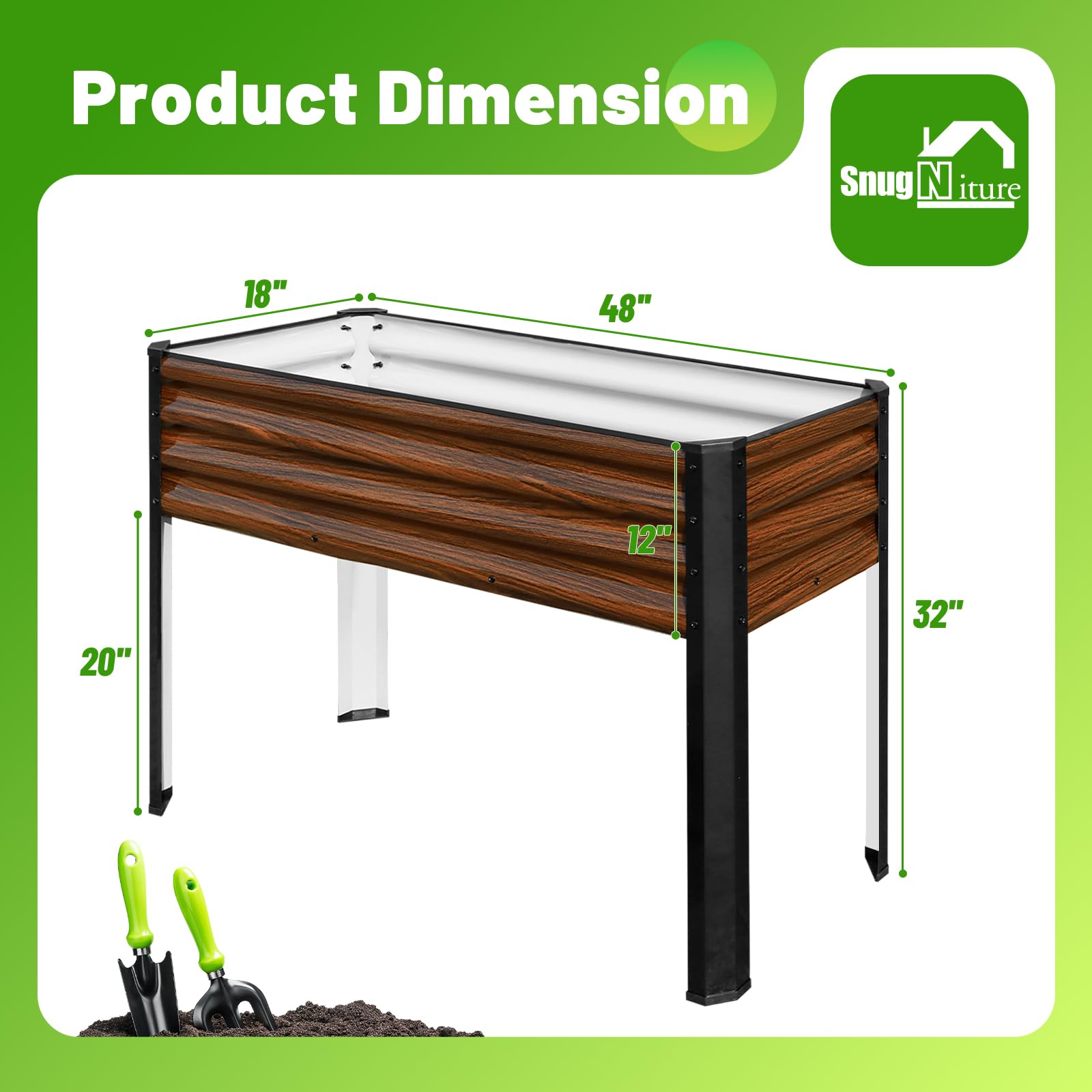 SnugNiture raised garden bed with legs corner pads protect surfaces during use