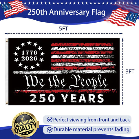 Snungee 250 Year flag 3x5 featuring We the People design and stripes