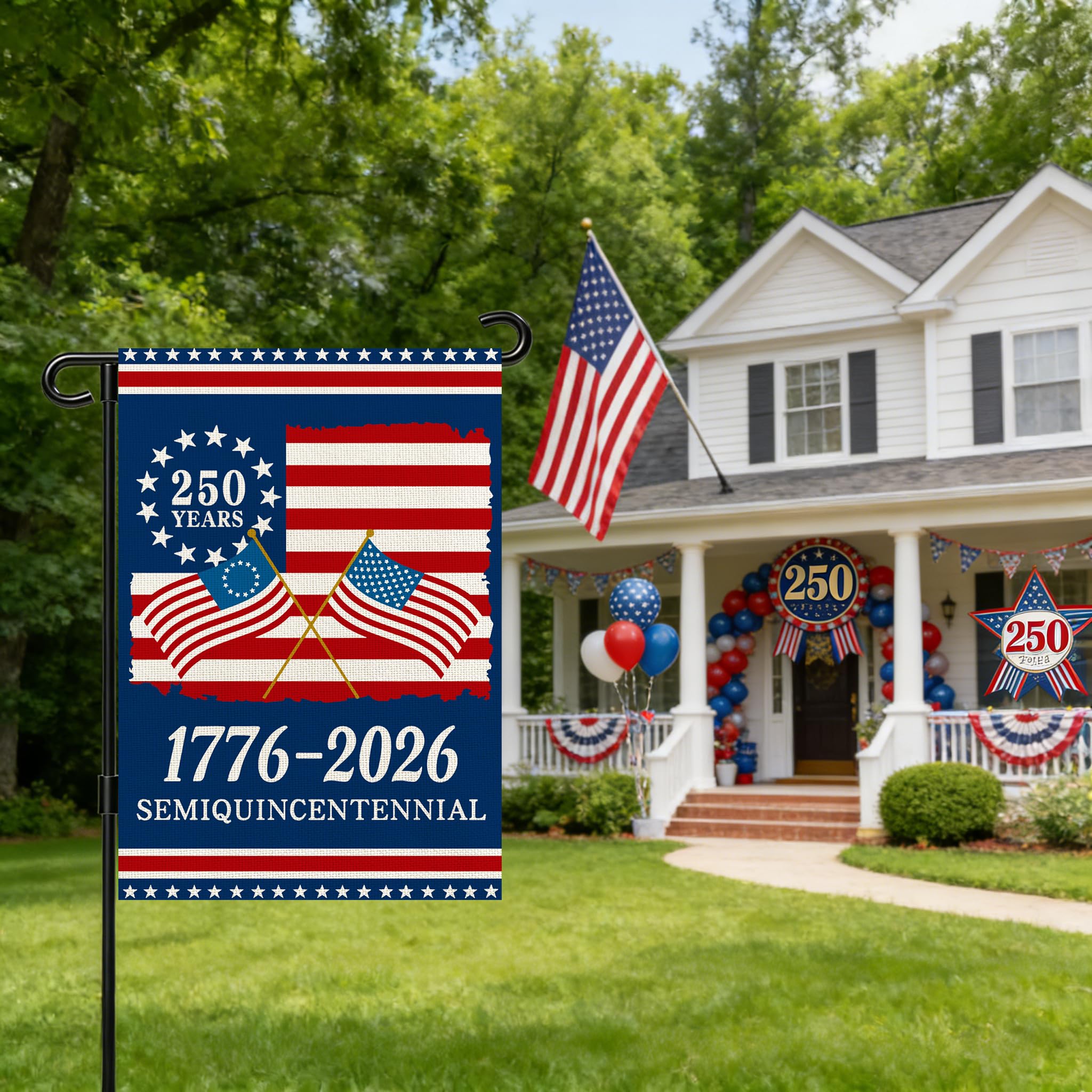 Snungee 250-Year Anniversary flag back view showing vibrant colors readable from both sides