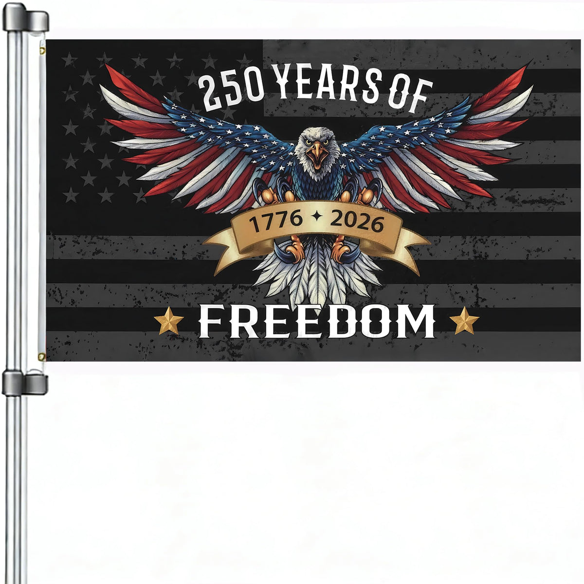 Snungee 250-years-of-freedom flag on flagpole for outdoor pride.