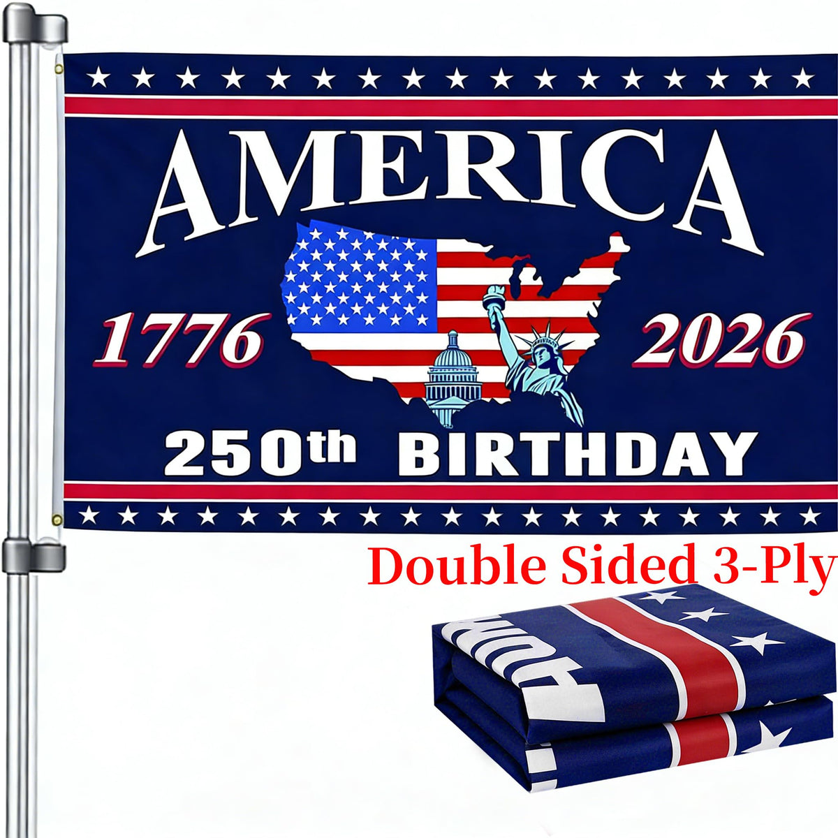 Snungee 250th anniversary flag, double-sided 3x5, ideal for outdoor display