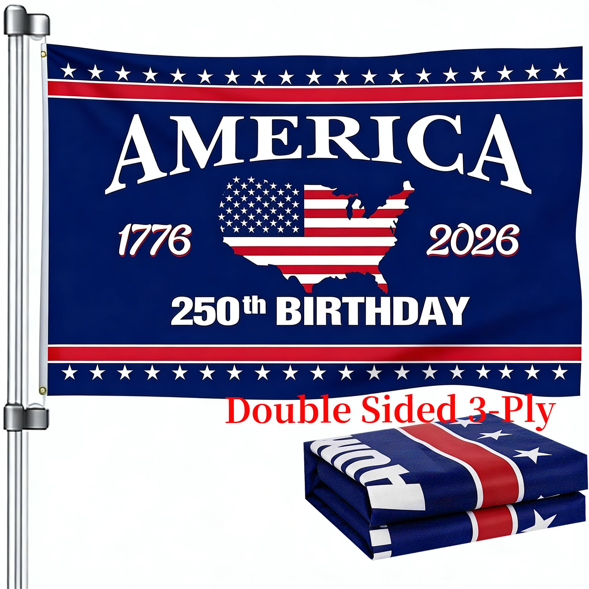 Snungee 250th Anniversary flag, 3x5 front view, ideal for outdoor patriotic display