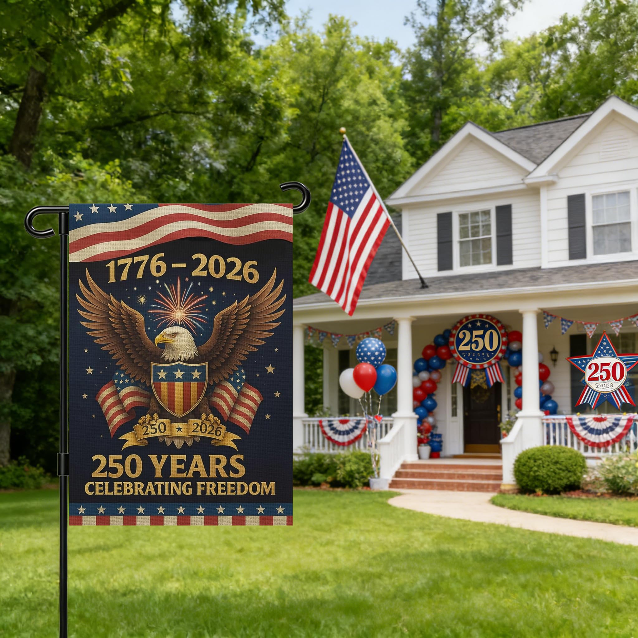 Snungee 250th anniversary flag back view showing vibrant colors from both sides