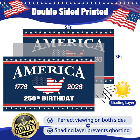 Snungee 250th Anniversary flag, double-sided detail, vibrant colors for day and night visibility