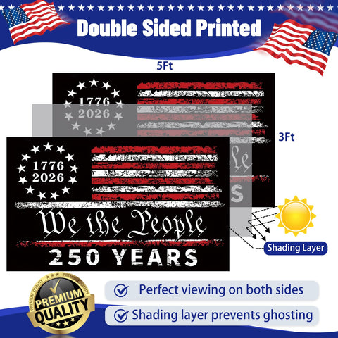 Snungee 250th anniversary flag showing double-sided printing for visibility from both sides.