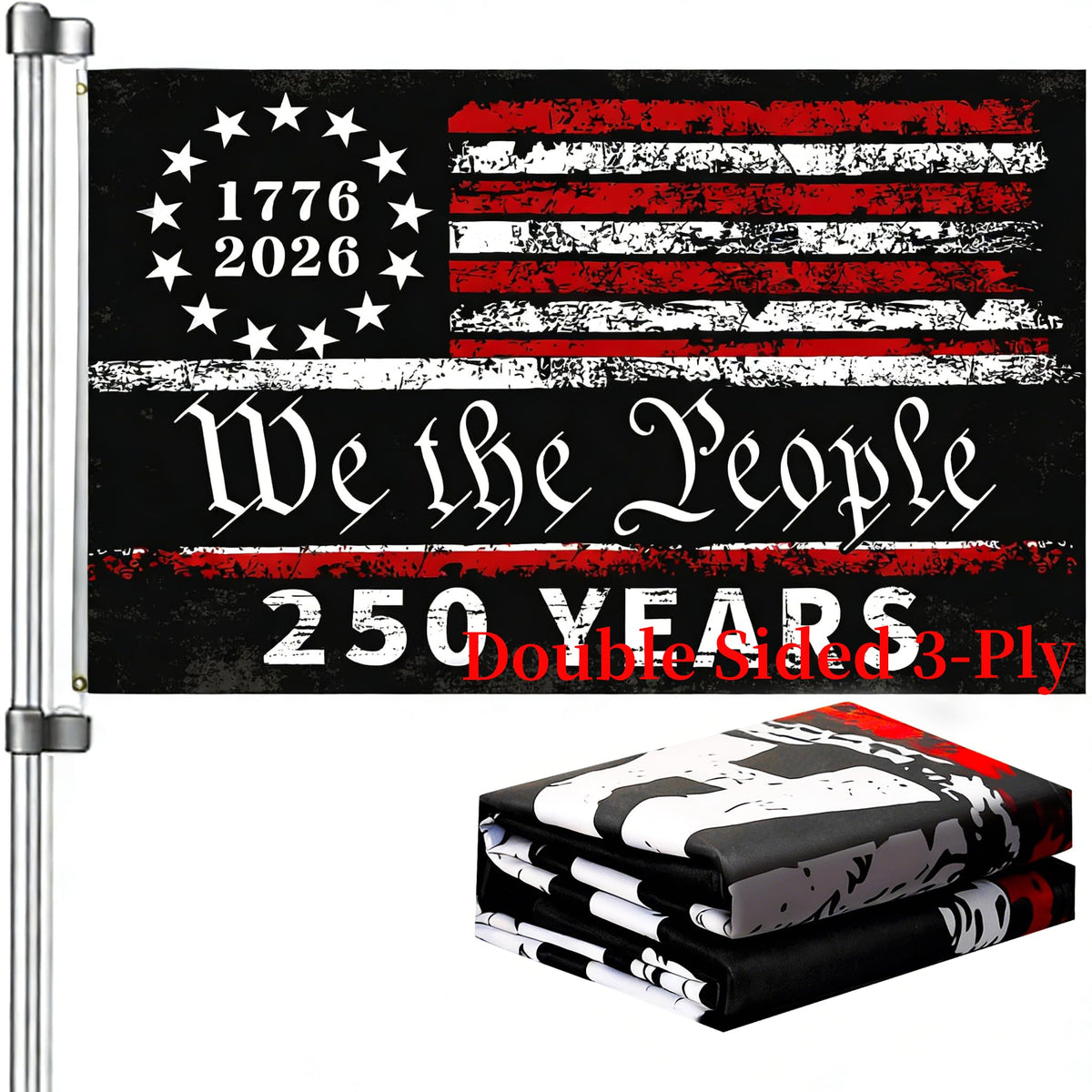 Snungee 250th anniversary flag front view for outdoor display on a flagpole.