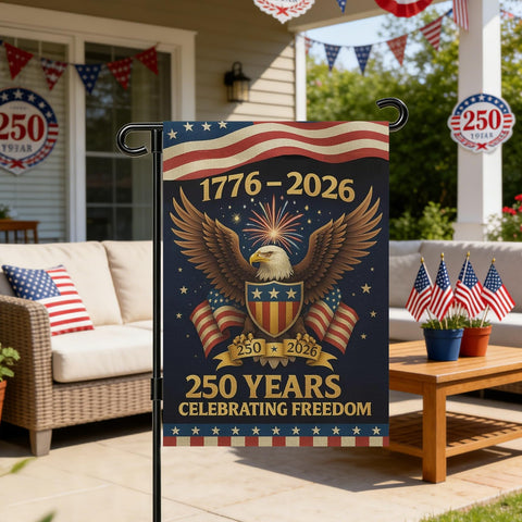 Snungee outdoor garden flag displayed on a standard flagpole