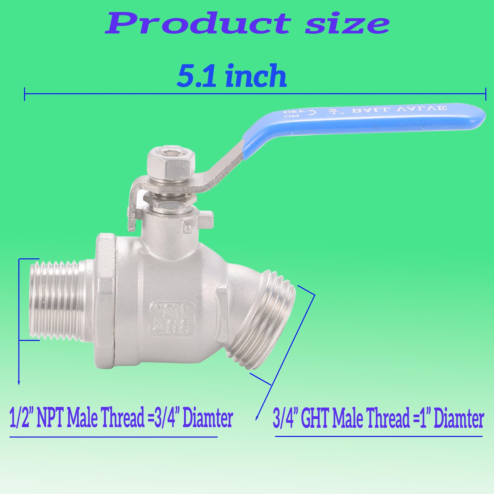 SNUTUYA 1/2" NPT inlet and 3/4" GHT outlet, ready for standard hoses and fittings.