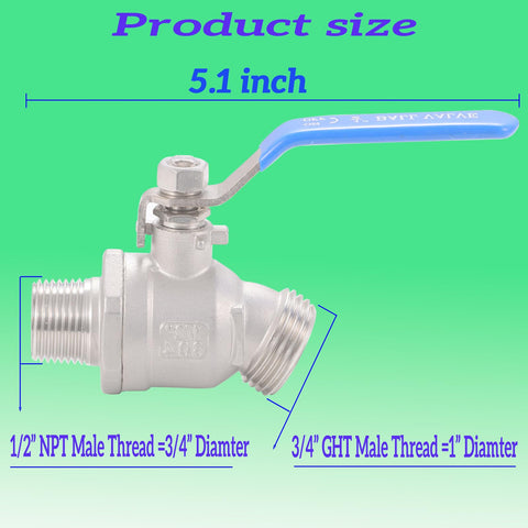 SNUTUYA 1/2" NPT inlet and 3/4" GHT outlet, ready for standard hoses and fittings.