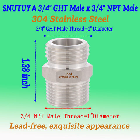 SNUTUYA 3-4 ght to 3-4 npt male connector enabling universal hose compatibility.