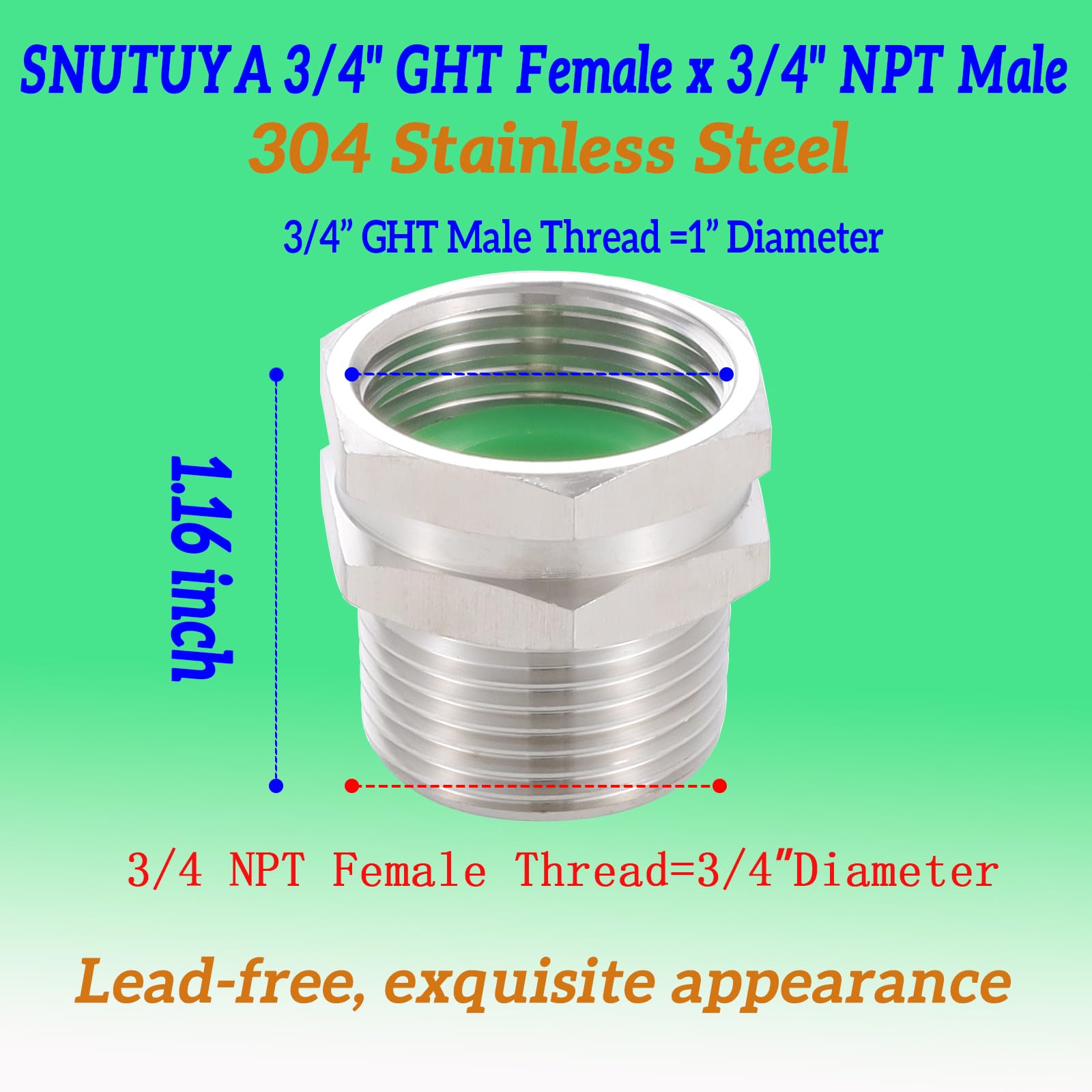 SNUTUYA 3-4 GHT to 3-4 NPT connection demonstrates easy fit.