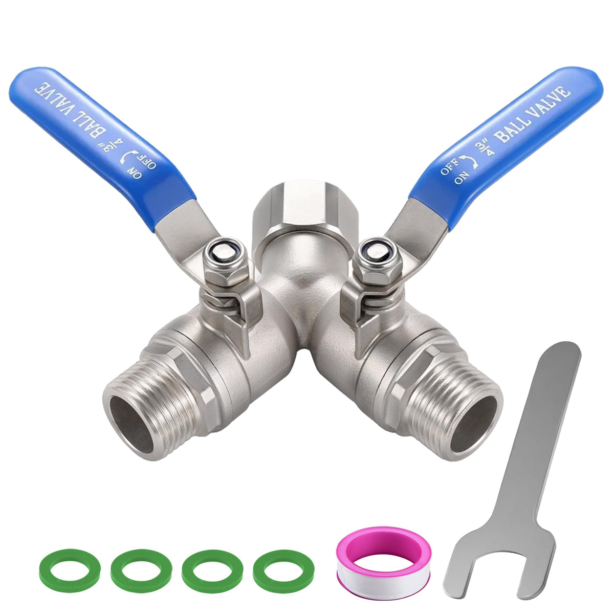 SNUTUYA 304 stainless steel garden hose splitter with full-flow design for efficient watering.