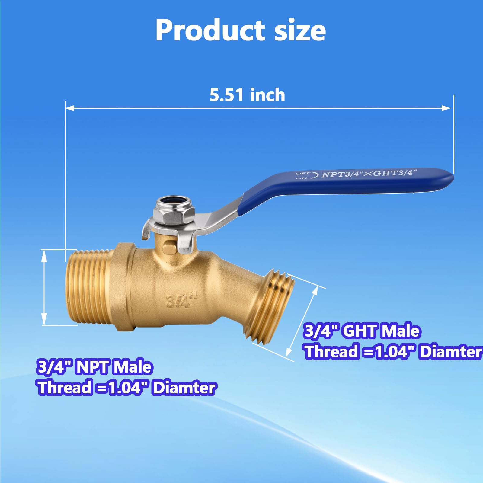 SNUTUYA brass hose bib with 3/4in GHT outlet for quick hose connection