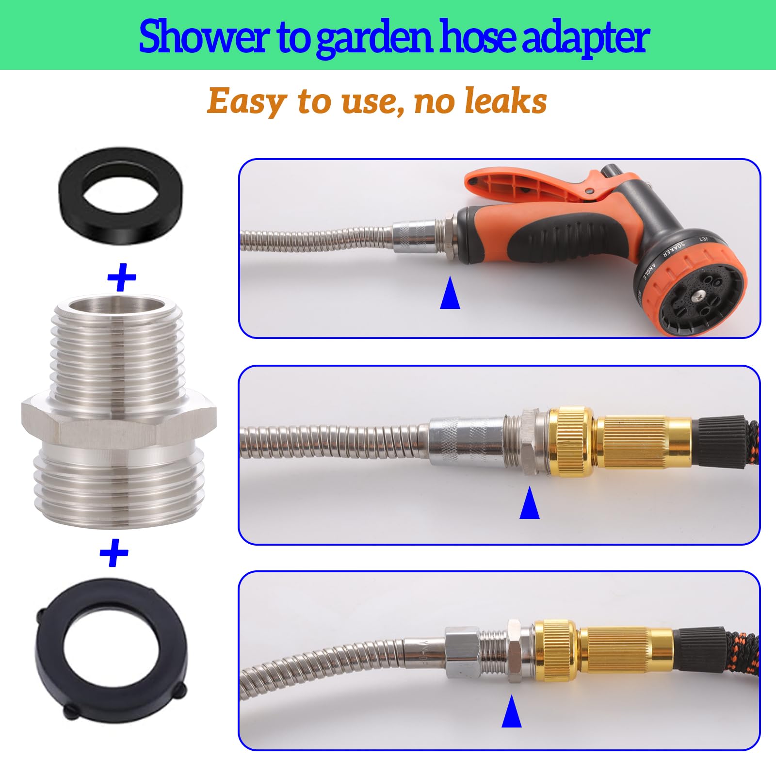 SNUTUYA shower-to-garden-hose adapter connection enabling quick outdoor setup.