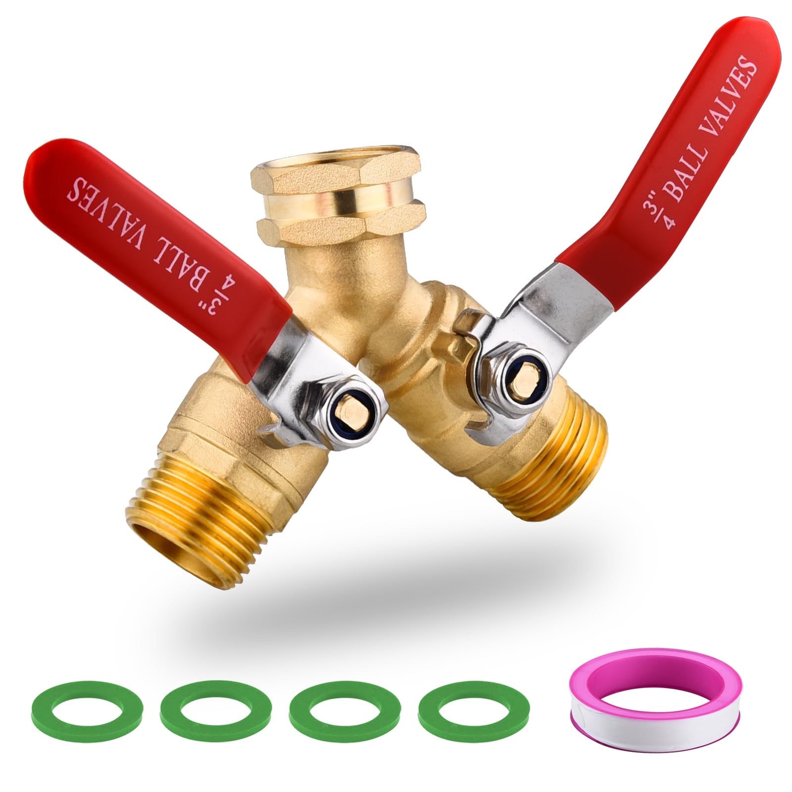 SNUTUYA solid brass hose splitter shown with full-flow setup and two outlets for maximum output