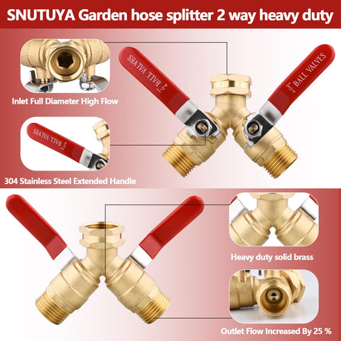 SNUTUYA garden hose splitter with long red handle for easy control at a glance