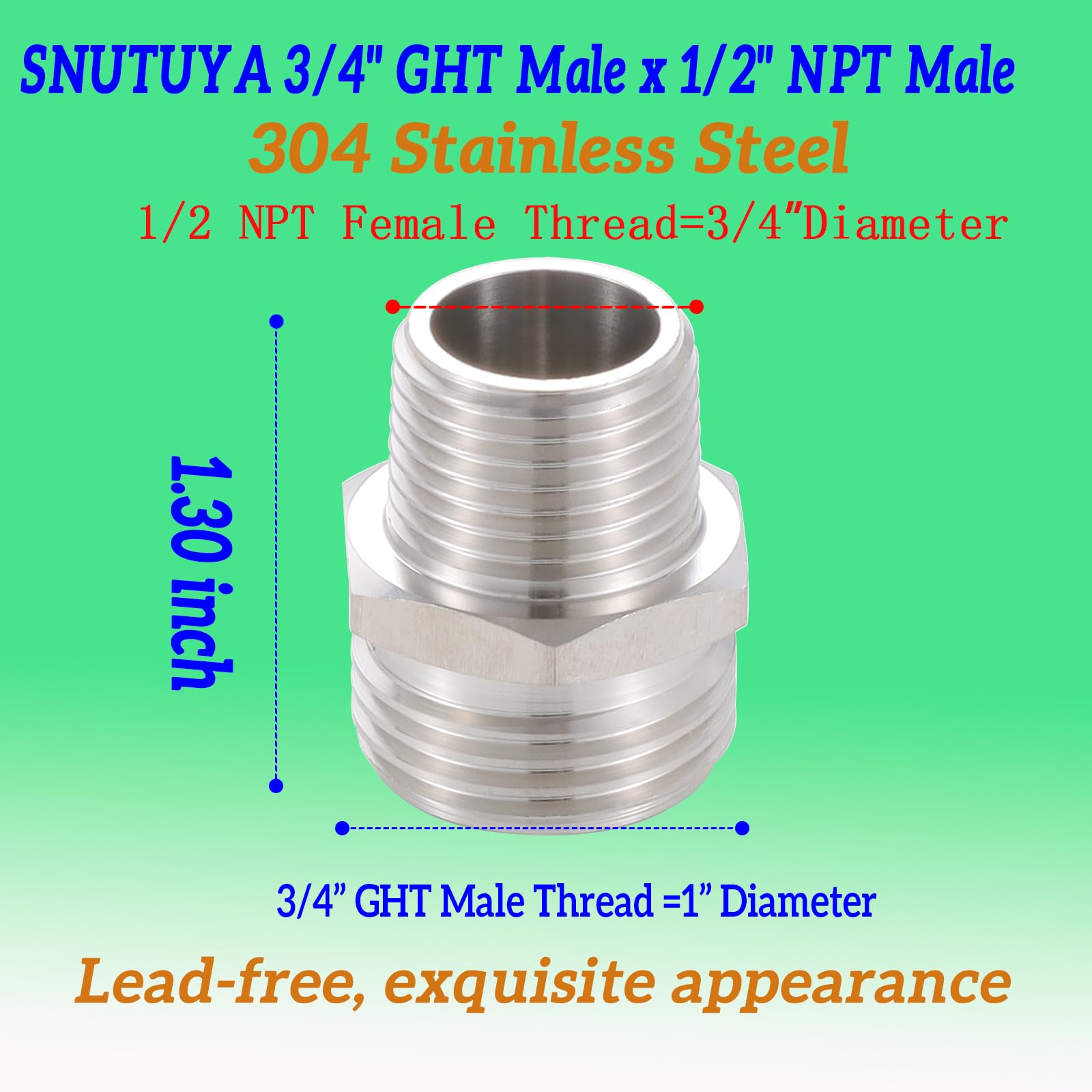 SNUTUYA stainless steel adapter close up showing smooth threads