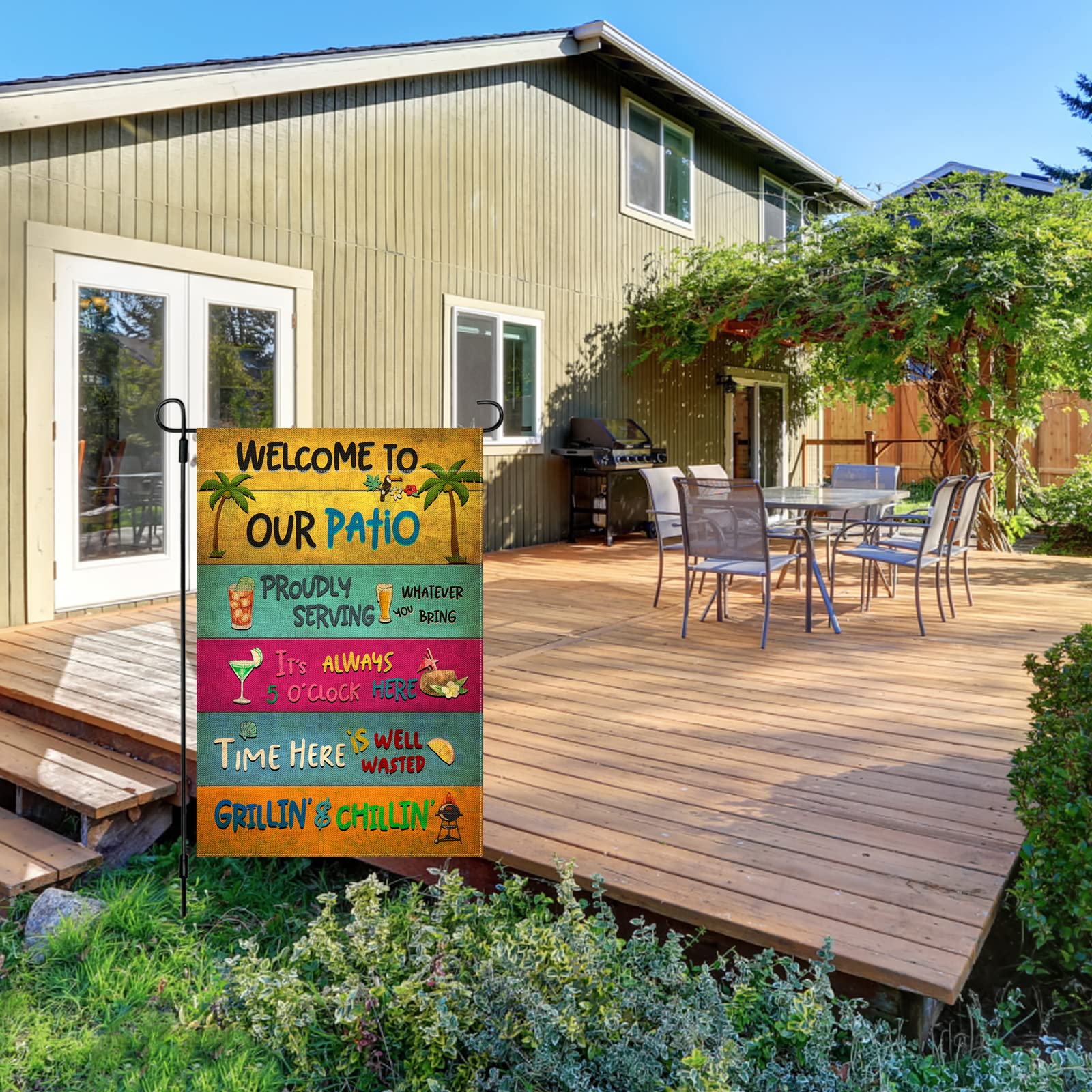 Snycler Welcome Patio Flag double-sided print for high visibility from all angles.