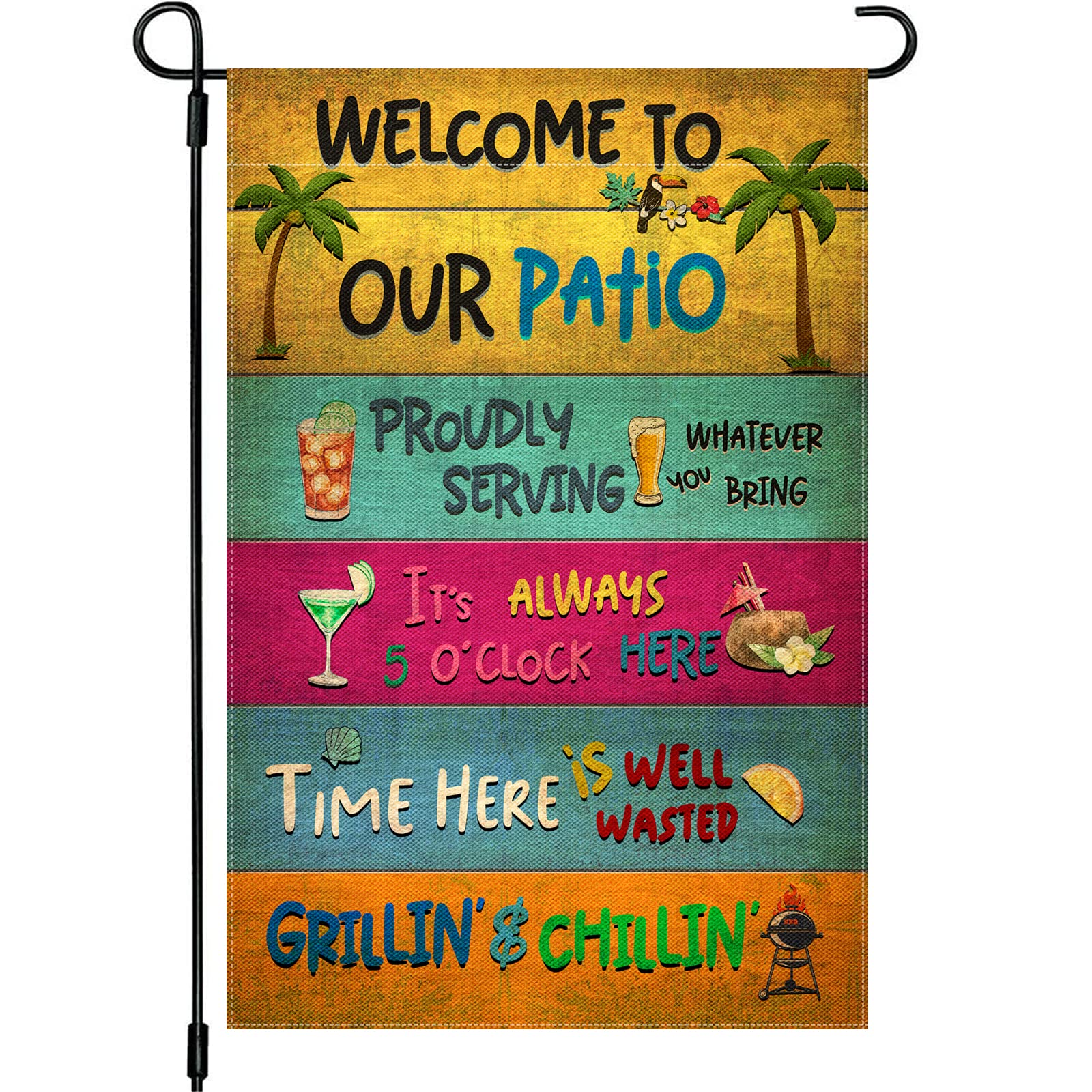 Snycler Welcome Patio Flag front view with vibrant outdoor colors.