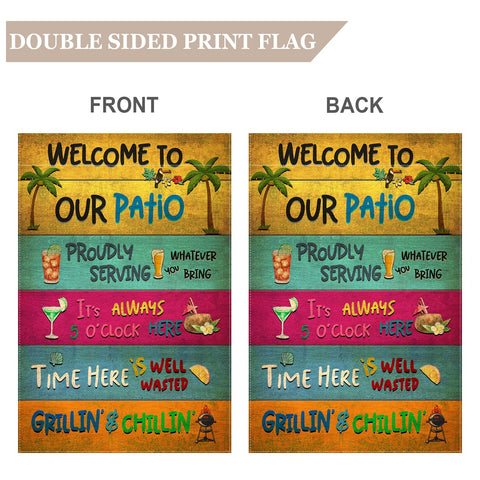 Snycler Welcome Patio Flag side view enhances yard appeal.