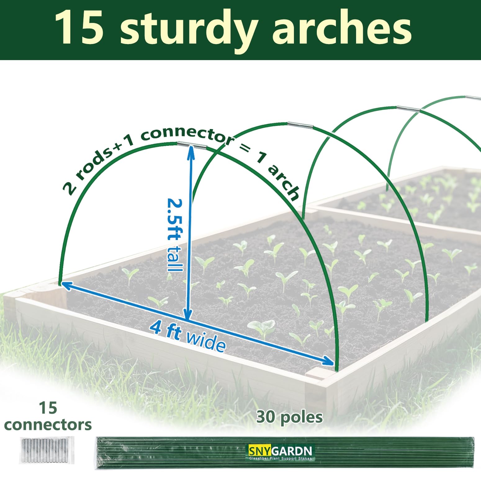 SnyGardn 2-section hoop design enables flexible greenhouse configurations.